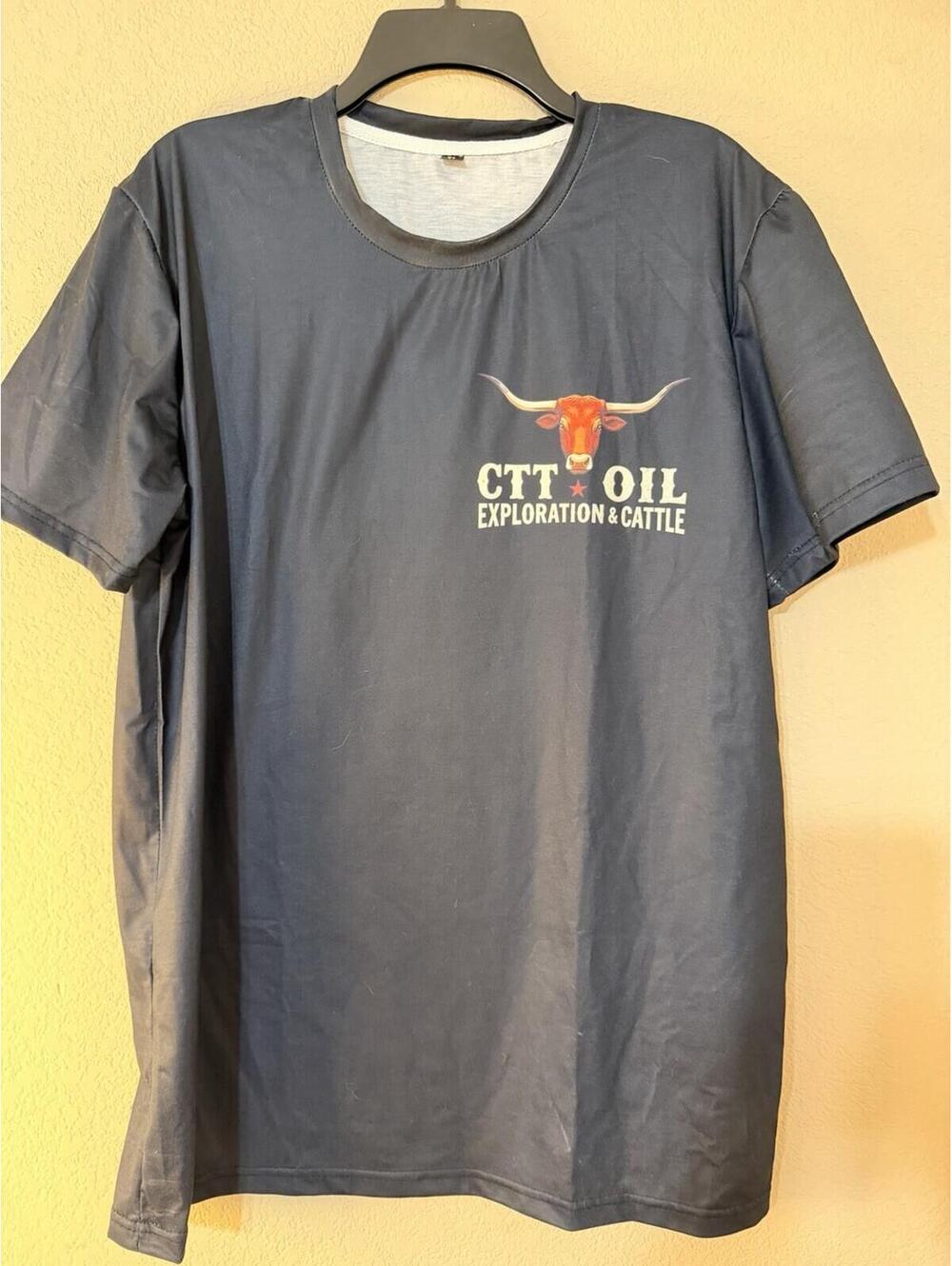 CTT Oil Exploration & Cattle Graphic Navy. Men's XL Short Sleeve T-shirt.Landman